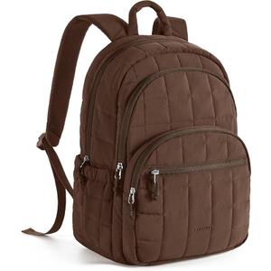 College Laptop Backpack, Travel Backpack for Women, Quilted Casual Daypack, Water-Resistant Bookbag for 15.6 Inch Laptop, Chocolate
