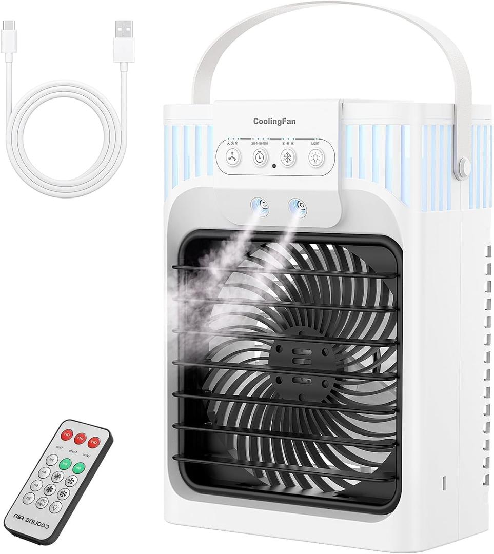 Portable Air Conditioners, 4 in 1 1200ML Personal Air Conditioner, Evaporative Air Cooler Fan with Remote, 7 RGB Light Modes, 3 Speeds & 2-8H Timer for Bedroom,Car,Nightstand, Office, Dorm, RV