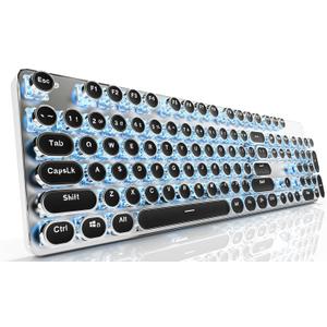 EWEADN TK950 Wireless Mechanical Typewriter Keyboard, 104 Keys with Blue Backlit, Anti-Ghosting, Blue Switch Bluetooth/2.4GHz/Wired - Black