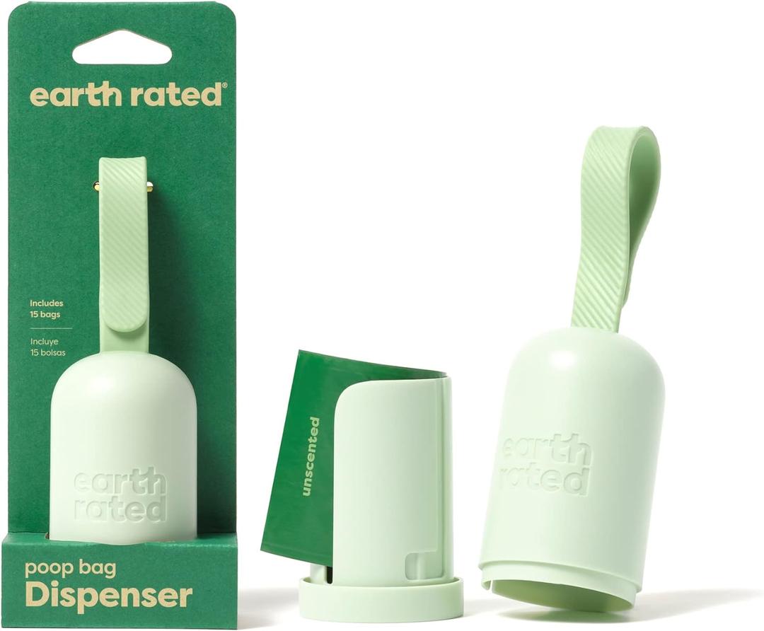 Earth Rated Dog Poop Bag Holder with Bags, Durable Leakproof, Unscented, 1 Dispenser and 15 Count
