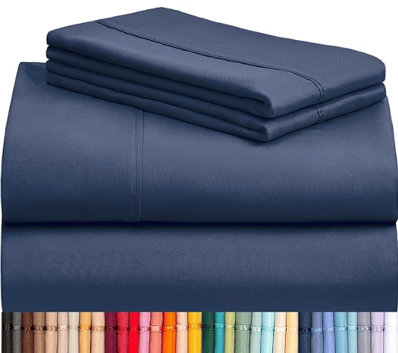 LuxClub 4 PC King Sheet Set, Deep Pockets Wrinkle Free Cooling Bed Sheets Hotel Bedding for Women, Men, Includes 1 Fitted Sheet, 1 Flat Sheet and 2 Pillowcases-Soft Navy