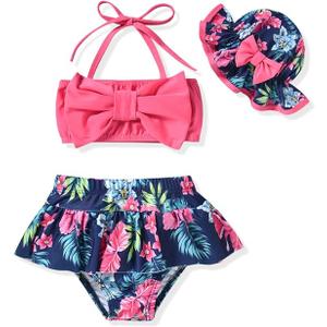 Aalizzwell Baby Girl 2-Piece Bikini Swimsuit with Hat Floral Size 70