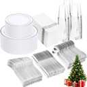 350 Pcs Silver Plastic Plates - Silver Dinnerware Set of 50 Dinner Plates 50 Dessert Plate 50 Silverware 50 Napkins 50 Cups for Christmas Party&Wedding