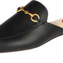 Arqa Mules for Women Almond Toe Leather Flats Slip-on Comfort Backless Loafers Buckle Mule Shoes (9.5, 41 EU, Black)