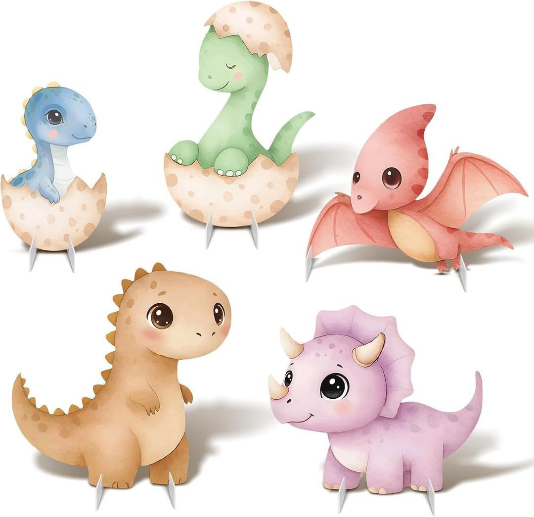 5Pcs Dinosaur Baby Shower Decorations, Large Baby Dinosaur Cardboard Cutout Standup, Dino Themed Birthday Party Signs for Photo Booth Props Backdrops Decor Cartoon Party Supplies