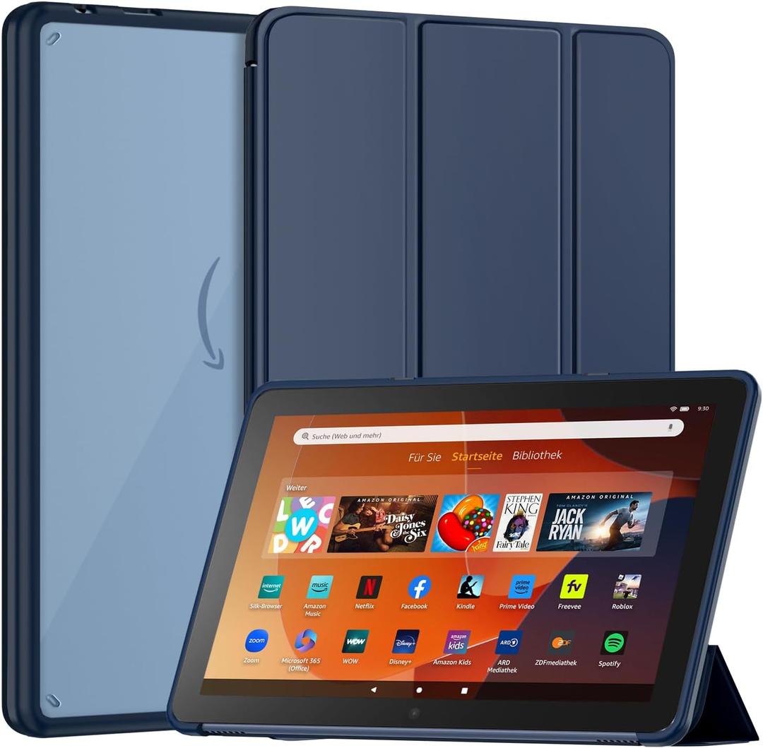 New Amazon Fire HD 10 Tablet Case(Only Fit 13th Gen, 2023 Release), Sanyetral Premium PU Leather Trifold Stand PC Clear Back Cover Case with Auto Wake/Sleep, Not for Nokia iPad Samsung -Navy Blue