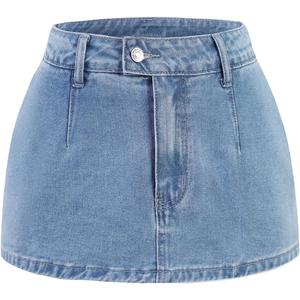SOFIA'S CHOICE Women Denim Mini Skirt Skorts Sexy Low Rise Micro Jean Skirts with Shorts Underneath Blue X-Large (Blue, XL)