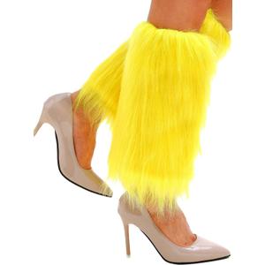 Fuzzy Leg Warmer Winter Fluffy Leg Warmers Boot Covers Mardi Gras Y2k Cosplay New Year Rave Outfit for Women (11.8 in, Yellow)