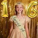 Sweet 16 Birthday Party Decorations for Girls, Sweet 16 Sash and Crown, Cake Toppers, Birthday Card, Number Candles and Balloons, 16th Birthday Gifts for Girls