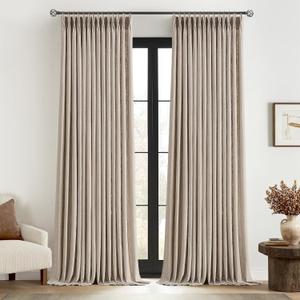 MIULEE Pinch Pleated Thick Linen Curtains 108 Inches Long 2 Panels for Living Room Bedroom, Extra Long Linen Drapes Pinch Pleat Back Tab Rustic Farmhouse Foor to Ceiling Curtains with Hooks, Taupe (Burlywood Birch)