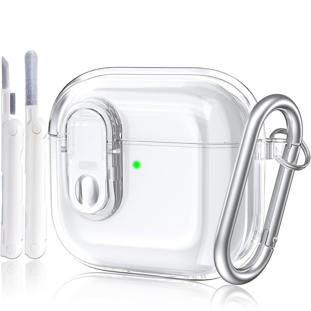 AIRSPO for Airpods 4 Case Cover with Cleaner Kit, Secure Lock Clear Soft TPU Protective Cover Compatible with Apple AirPods 4th Generation Wireless Charging Case with Keychain, Clear Black