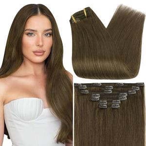 Full Shine Clip in Hair Extensions Brown Human Hair Extensions Clip ins Medium Brown Straight Brazilian Hair Extension for Thin Hair 20 Inch 7 Pcs 120 G (20 Inch(Pack of 1), # 4 Medium Brown)