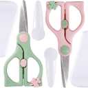 Baby Food Scissors Kicthen Shears,Portable Healthy Cute Kids Scissors Stainless Steel Scissors with Safety Lock and Storage Case - Ideal for Cutting Meat, Chicken, Vegetables, and Fruits (2Pack) (6.1inch)