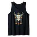Cow Bull Skull Native American Feathers Tank Top Woman's L