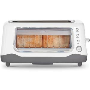 DASH Clear View Toaster - Compact Design with 7 Browning Levels & Clear-View Window, Extra-Wide Slot Large Toaster, 1-Touch Defrost, Reheat & Bagel Functions - Easy Clean Up Crumb Tray (White)