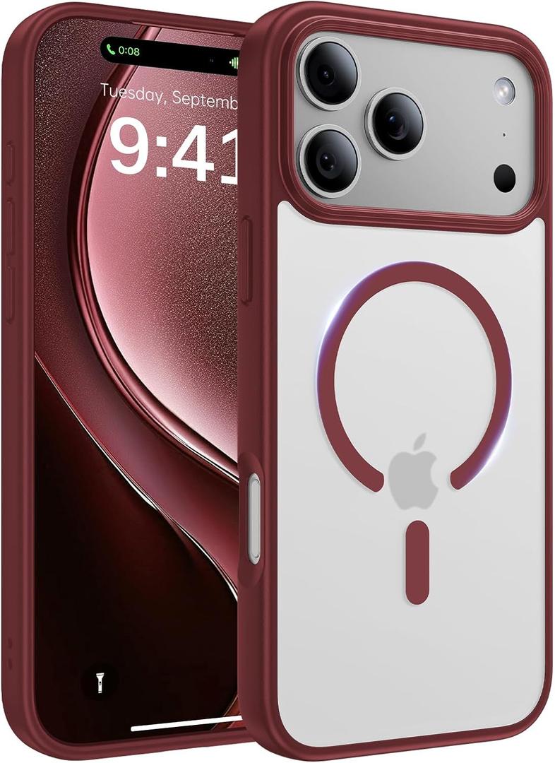 Magnetic for iPhone 17 Pro Case, [Anti-Slip] [Military-Grade Drop Protection] [Camera Protection] Skin-Friendly Slim Matte Shockproof Protective for iPhone 17 Pro Phone Case, Wine Red