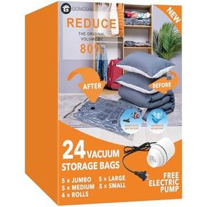 14 Pack Vacuum Storage Bags with Electric Pump, Space Saver Bag for Clothes, Mattress, Blanket, Duvets, Pillows, Comforters,Travel