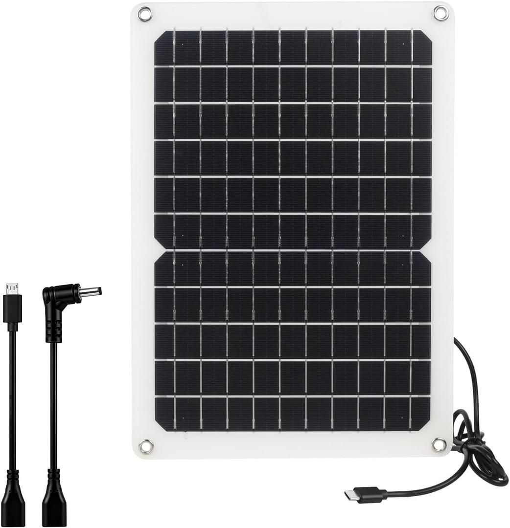 USB C Solar Panel 5V 10W: Small Solar Panel with Micro-USB & USB-C & Barrel Port 3.5mm High Performance Monocrystalline for Camera,Water Pump,Small Fan,Camping Lanterns