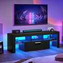 Clikuutory Modern Lighting 51 inch TV Stand with Large Storage Drawer for 32 40 50 55 Inch TVs, TV Console with 20 Color LED Lights, Entertainment Center Media and Open Shelf for Bedroom, Black, 51w14d18h