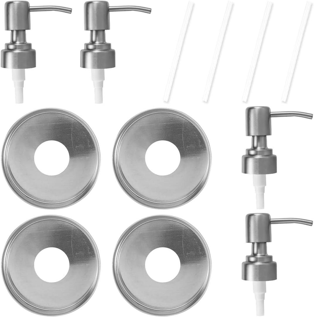 Mason Jar Soap Dispenser Lid with Pump Stainless Steel Mason Jar Pump Lid Lotion Soap Dispenser Lids with 3.9 Inch Tube and Gasket Leakproof Soap Dispenser Pump Replacement for Home Kitchen Ba
