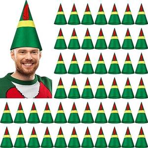 HooLing 50 Piece Christmas Elf Hats Bulk Santa Hats Costume Accessories for Christmas Cosplay Gifts Party Supplies (Green)