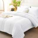 CozyLux King Size Comforter Set White - 7 Pieces Bed in a Bag, Modern Vertical Quilted Room Decor, Soft All-Season Bedding Gift with Comforter, Sheets, Pillowcases & Shams