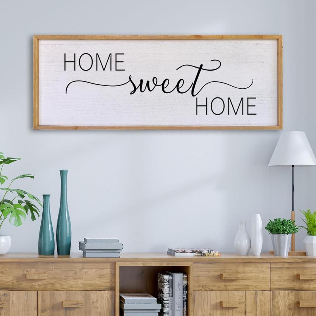Home Sweet Home Sign Wall Decor 40X15 Master Family Room Above Bed Beautiful Living Room Above Couch Sign Large Rustic Farmhouse Wood Framed Entryway Hanging Wall Art Decoration (Wood) (40L" x 15W")