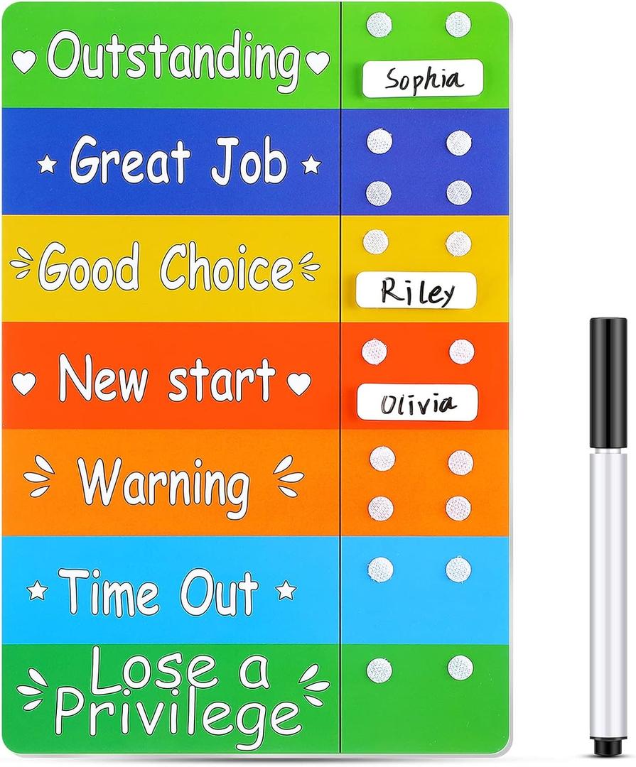 Geyee Colorful Behavior Chart for Multiple Kids Reward Incentive Behavior Chart with 12 Pieces Blank Movable Name Pieces Kids Board for Home School Classroom, 12.8 x 8.6 Inches