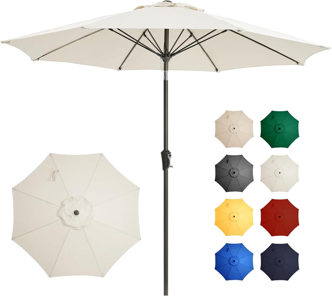 Ayge 9FT Large Outdoor Patio Umbrella Market Table Umbrella-UV Resistant, Easy Push Button Tilt and Crank, 8 Sturdy Fiberglass Ribs Heavy-Duty Pool Umbrella for Deck, Backyard,Garden (White)