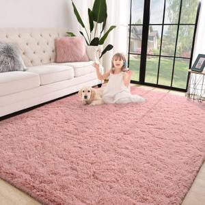 Jelymark Super Soft Shaggy Rug for Bedroom, 4x5.9 Feet Fluffy Carpet for Living Room, Fuzzy Indoor Plush Area Rug for Home Decor, Furry Floor Rugs for Dorm, Kids Nursery Rug for Girls, Blush Pink