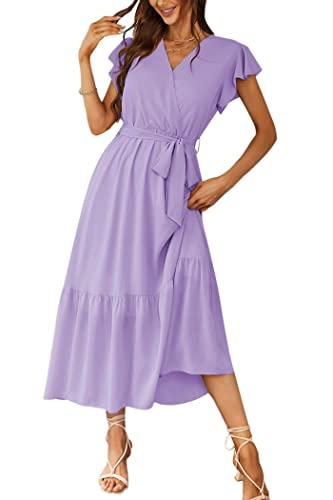 PRETTYGARDEN Women's Summer Floral Boho Maxi Dress Wrap Short Sleeve V Neck Ruffle A-Line Flowy Wedding Guest Long Dresses XL