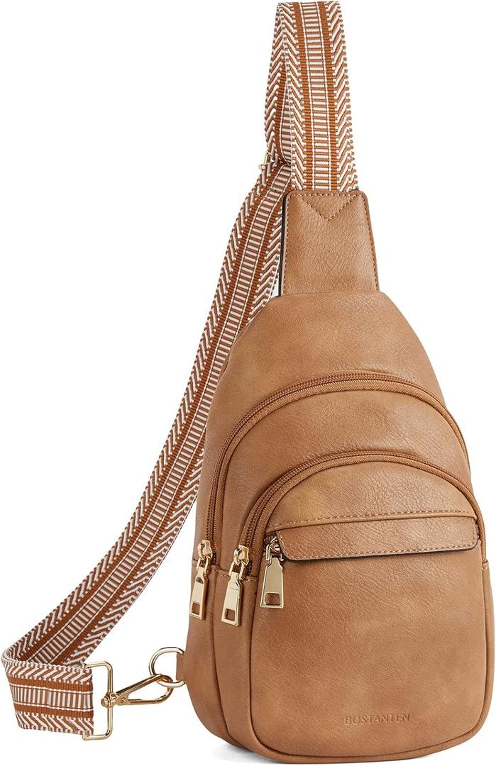 BOSTANTEN Small Sling Bag for Women Leather Crossbody Bags Fanny Pack Chest Bag for Travel (1-camel Brown)