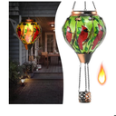 Hot Air Balloon Solar Lantern - Cardinal Bird Glass Lantern, Simulated Flickering & Dancing Flame, Outdoor Hanging Yard Light Waterproof IP65 for Patio Lawn Porch Decor Gift