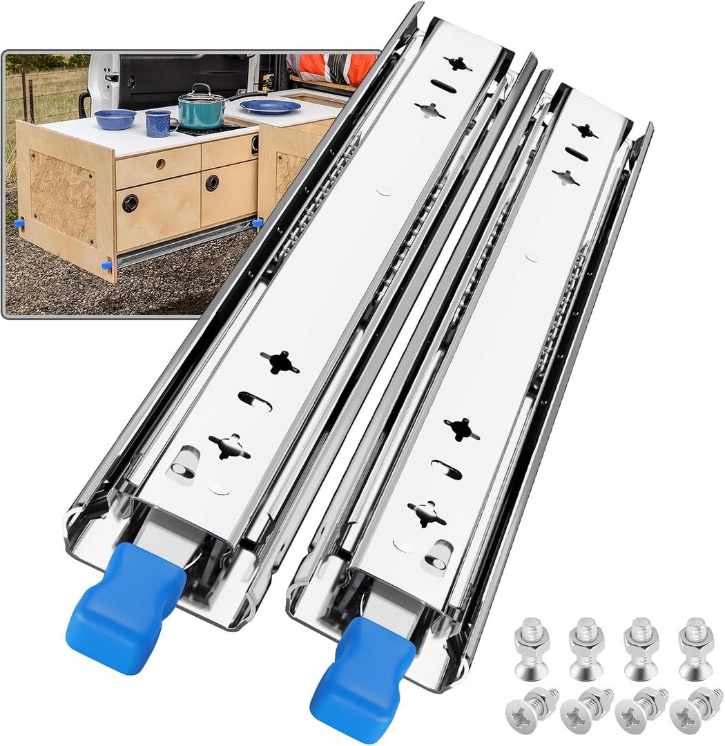 SHUHANG 1 Pair 235 lb Load Capacity Heavy Duty Locking Drawer Slides 12 14 16 18 20 22 24 26 28 30 32 34 36 38 40 Inch Full Extension Ball Bearing Side Mount Rail with Lock Industrial Tool Box Runner