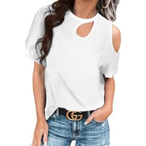 CNFUFEN Womens Leopard Print Cute Tshirts Fashion Knotted Blouse Off-Shoulder Short Sleeve Top (Large, 1-white)