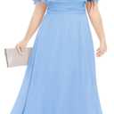 Pinup Fashion Women's Bridesmaid Dresses for Wedding Plus Size Formal Off The Shoulder Chiffon Maxi Dresses (Blue)