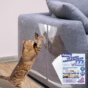 Anti-Cat Scratch Furniture Protector-12-Pack Single-Sided, Heavy-Duty Self-Adhesive Tape, No-Residue for Couch, Doors & Walls - with 52 Twist Pins