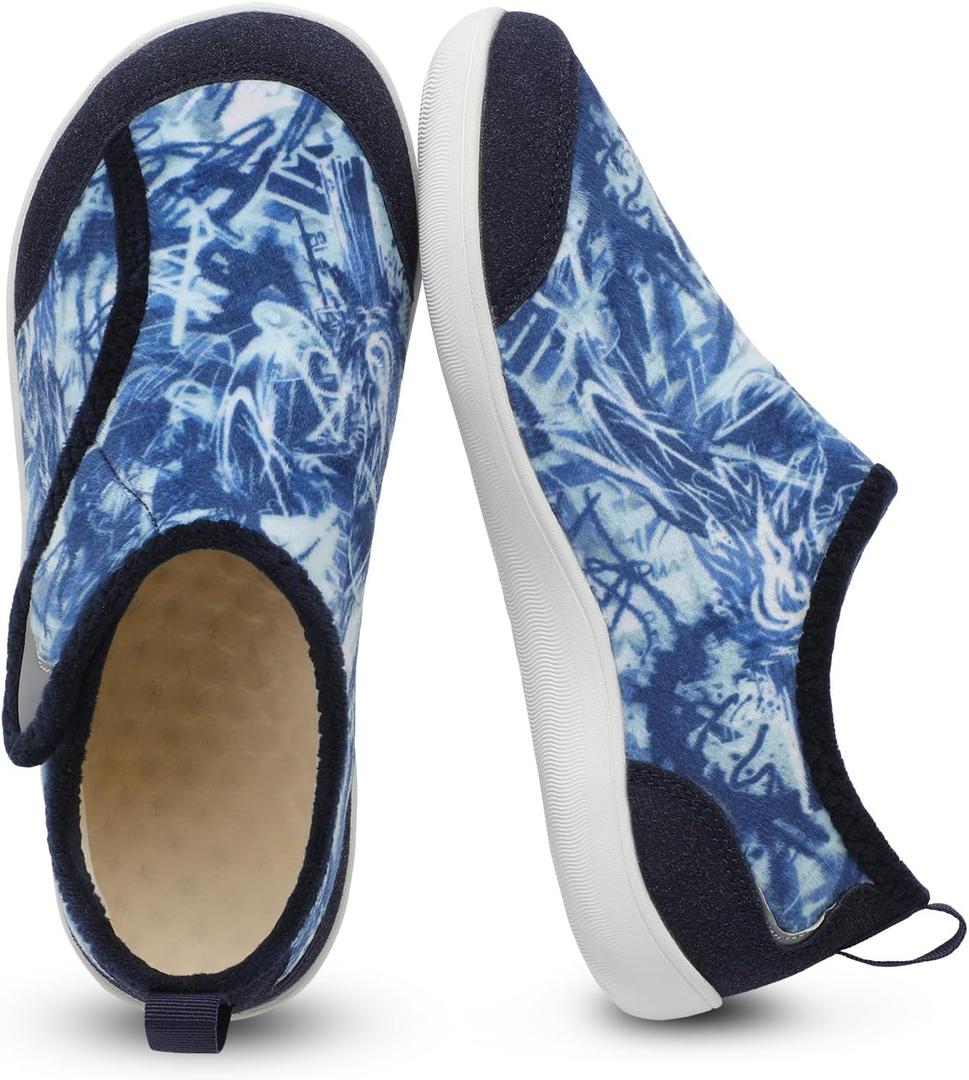 QFH Cozy Slippers for Women & Men - Wide, Diabetic, Barefoot Walking Shoes - Non-Slip, Soft Lining, Comfy House Shoes (Doodle)