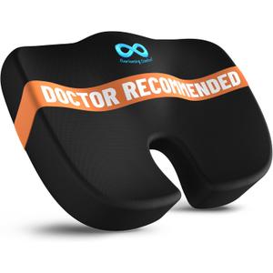 Everlasting Comfort Doctor Recommended Memory Foam Seat Cushion for Office Chairs & Car - Ergonomic Office Desk Accessories - Cushions for Tailbone Pain Relief, Sciatica (Black, Large)