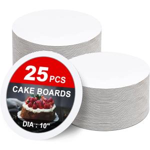 25-Packs Cake Boards 10 inch Round, White Cake Board Rounds, White Cake Circles Rounds Base Food-Grade Cardboard Cake Plate for displaying Cakes, Bread, DessertsThin and Sturdy