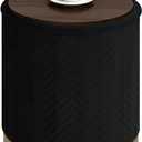 B FSOBEIIALEO Ottoman with Stroage, Round Velvet Storage Ottoman with Gold Plating Base,Foot Rest Stool for Dorm Room, Living Room Black, 14.76"x14.76"x16.35"