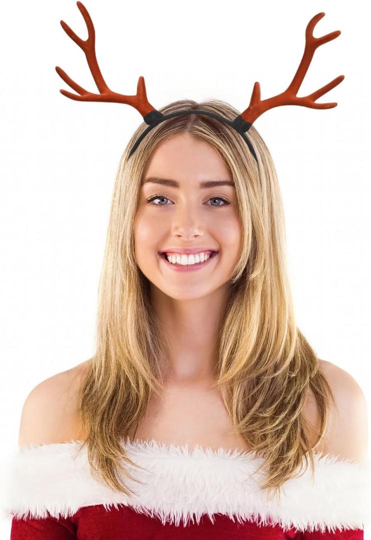Ciieeo 1PC Flocking Reindeer Headband Adorable Xmas Antler Hairband Christmas flocking Antlers Headband for Christmas Party Decoration