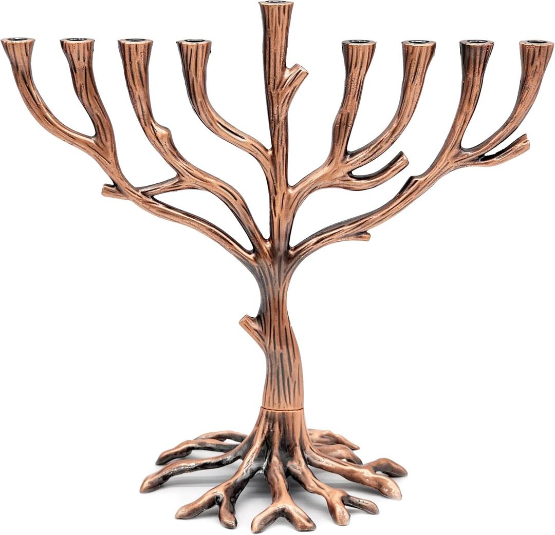 The Dreidel Company Tree of Life Menorah Rustic Copper Finish Full Size 10 Inches Long, Fits Standard Chanukah Candles - Rustic Copper Finish
