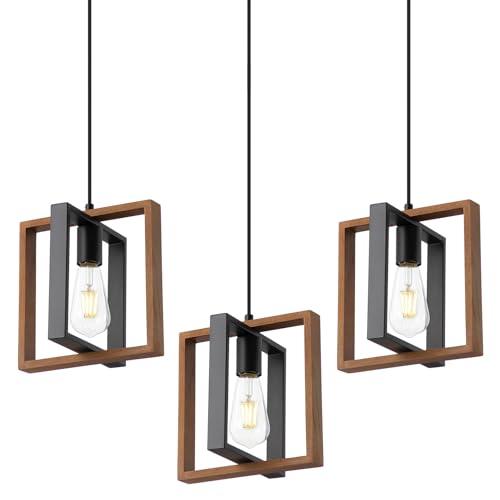 9MMML Wood Pendant Light Kitchen Island Set of 3, Farmhouse Hanging Lamp with 62'' Height Adjustable Cord, Small Ceiling Pendant Light Fixture for Dining Room, Entryway, Foyer