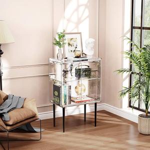Acrylic Accent Cabinet with Sliding Door, Sideboard Buffet Cabinet with Storage Freestanding Cupboard for Hallway, Entry, Living Room (Clear)