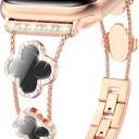 CTYBB Bling Diamond Band Compatible with Apple Watch Bands for Women 40mm 41mm 38mm 42mm Series 11 10 9 8 7 6 5 4 SE 3 2 1, Sparkle Metal Bracelet Wristband, Cute Lucky Clover Dressy iWatch Band, Rose Gold/Black