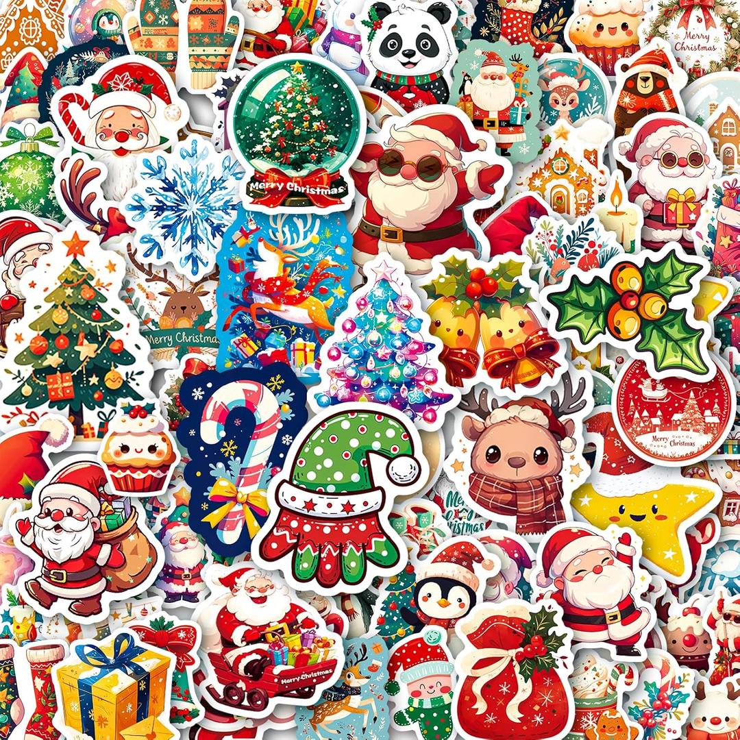 100PCS Christmas Stickers, Thickened Backing Christmas Stickers, Vinyl Xmas Party Favors Sticker Bulk, Waterproof Santa Claus Sticker Stocking Stuffers for Xmas Decoration |Easier to Peel Off