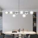 Glass Globe Sputnik Chandelier Brushed Nickel, 8-Light Mid Century Modern Light Fixture Over Table, Linear Chandeliers for Dining Room, Kitchen Island, and Clear Bubble Shade