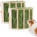 2PCS Guinea Pig Hay Feeder - Wooden Rabbit & Bunny Hay Holder Hanging Rack with Instructions - Suitable for Chinchilla, Ferret & Rabbit Cages
