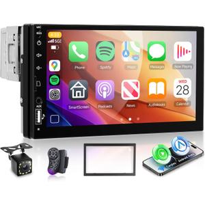 Orderich Single Din Car Stereo with Wireless Carplay Android Auto, 7 Inch Touch Screen Car Stereo 1 Din with Backup Camera Car Radio Support Mirror Link Bluetooth 5.0 FM USB EQ Steering Wheel Control